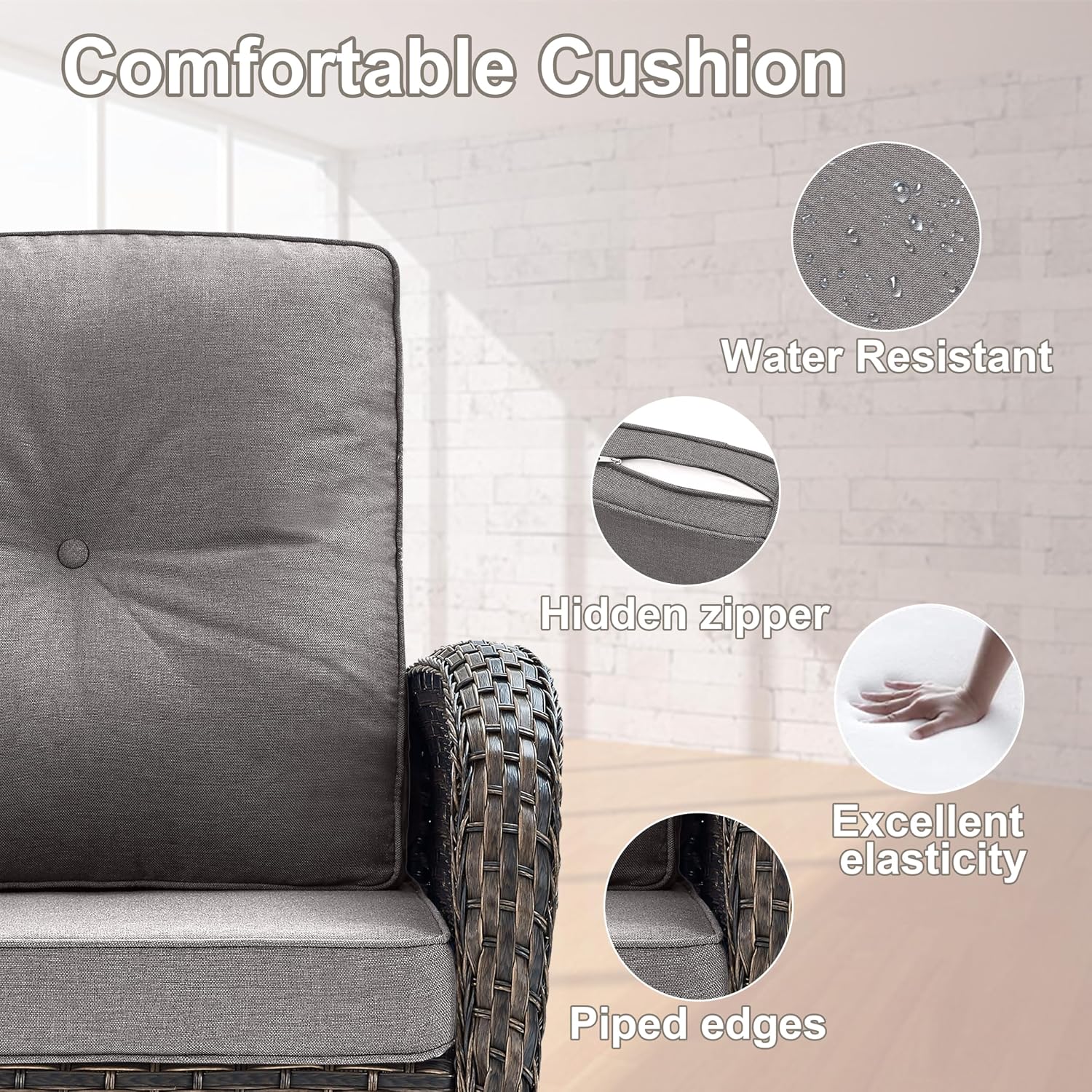 Belord Patio Furniture Swivel Glider PE Wicker Chairs, Outdoor Swivel Rocker Seating with Cushions for Porch Deck Balcony, Brown/Gray