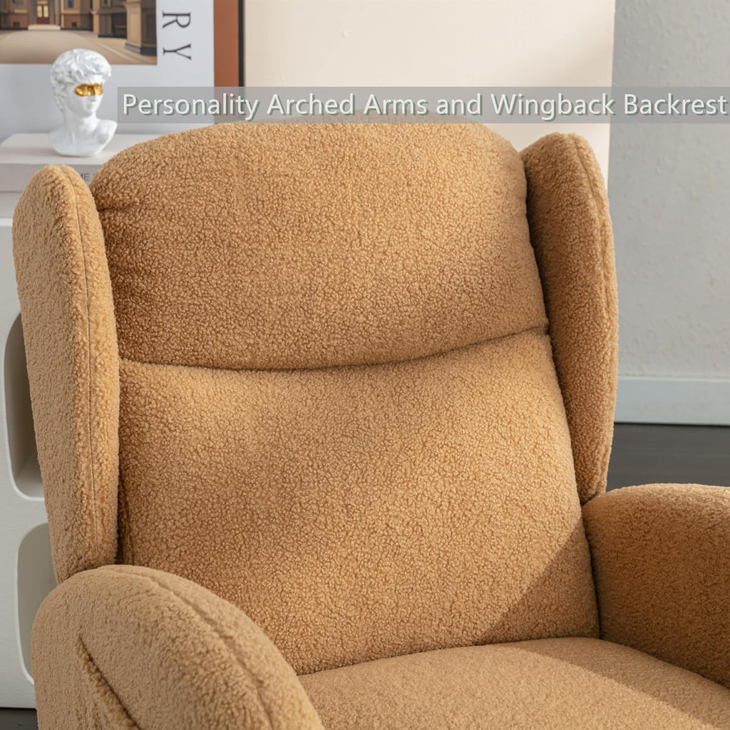 Setawix Teddy Rocking Glider Chair for Nursery,Upholstered Living Room Rocker Arm Chair,Leisure Sherpa Wingback Armchair,Mid Century Modern Rocking Accent Chair with Side Pockets (Wingback Khaki)