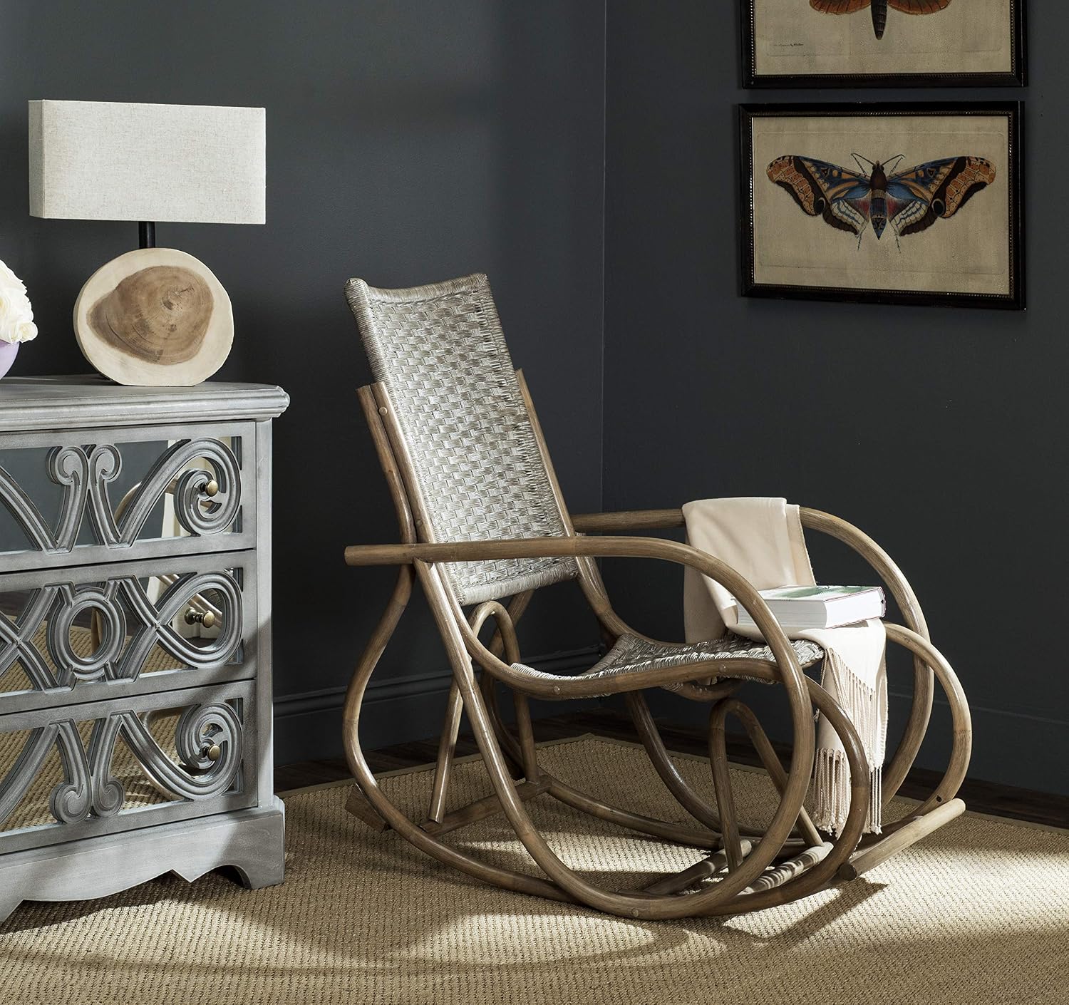 SAFAVIEH Home Collection Bali Antique Grey Rocking Chair