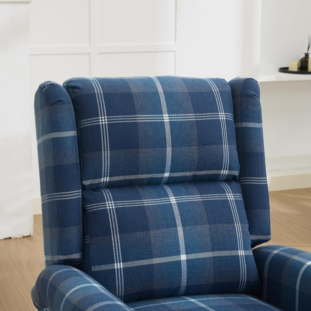 Swivel Rocker Recliner Chair, Manual Rocking Recliner Chair, Wingback Swivel Recliner Chair, Glider 360 Degree Swivel Chair with Padded Seat, Swivel Recliner Chairs for Living Room - Blue