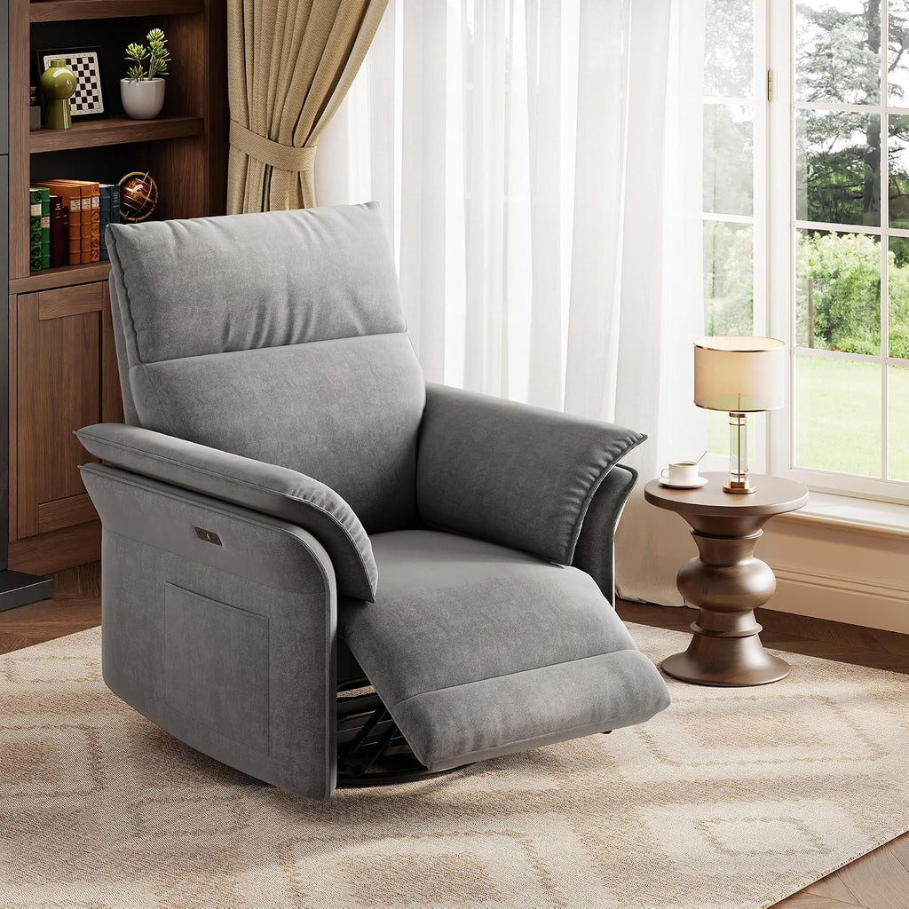 GAOMON Swivel Rocking Recliner Chair, Manual Leather Recliner Glider with Lumbar Support & Padded Armrest, Comfortable Rocker Nursery Single Sofa for Living Room and Bedroom (Light Gray)