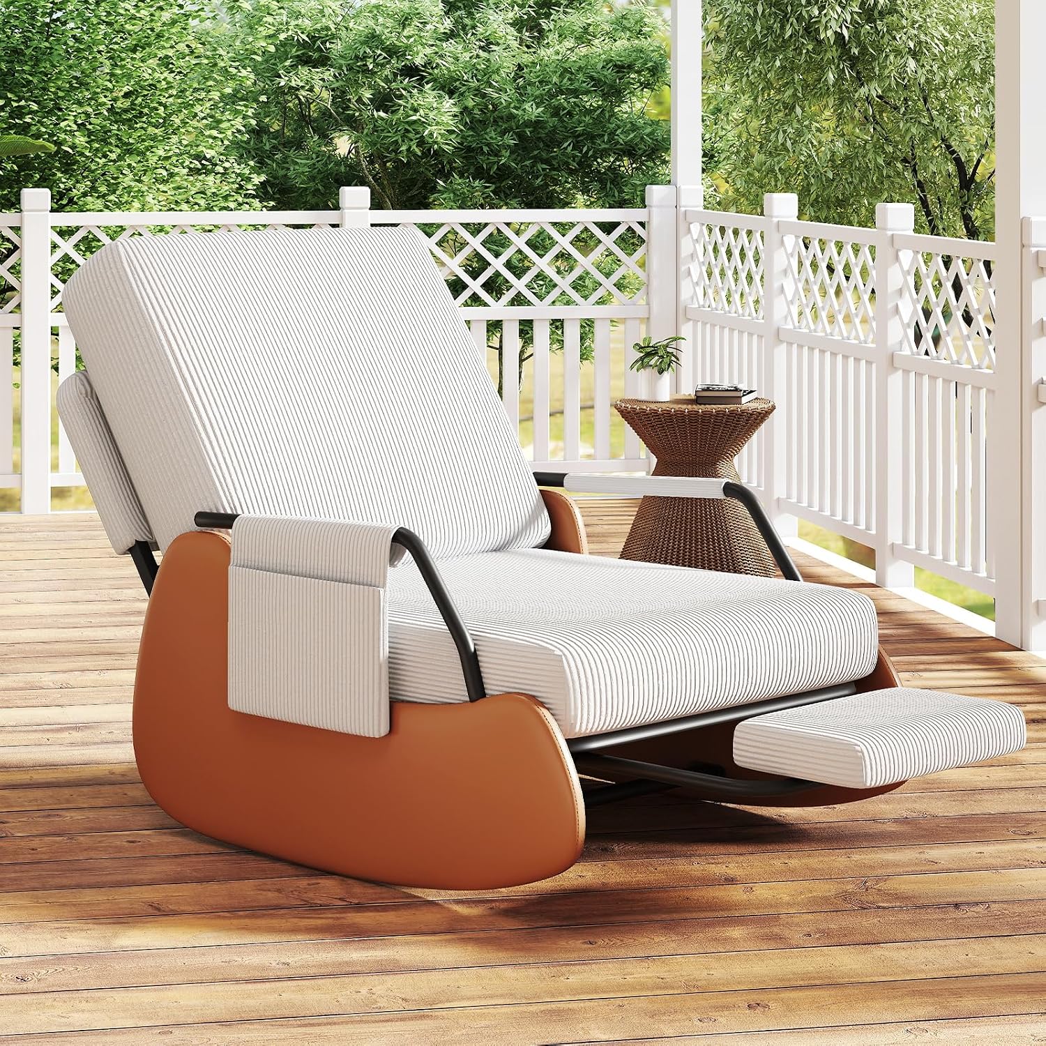 Furniliving Modern Glider Rocking Chair, Upholstered Nursery Glider Chair with Adjustable Recline & Retractable Footrest, Comfortable Lounge Chair for Mom Nursery Living Room Bedroom White