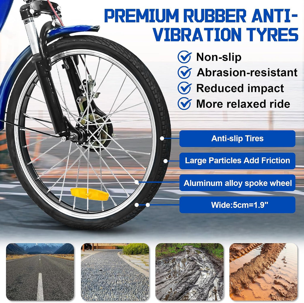 MOOITZ Adult Tricycle, 20 Inch 3-Wheel Bikes, Trike for Adults with Seat, Low Step-Through Cruiser Bike with Front and Rear Baskets, Adult Tricycles for Women, Seniors, Men