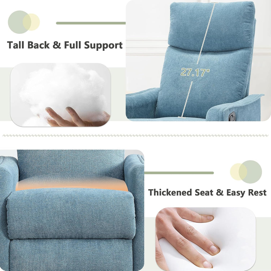 cinkehome Swivel Rocker Recliner Chair with Heated Massage, Rocking Reclining Chairs for Nursery, Small Spaces, High Back, Side Pocket