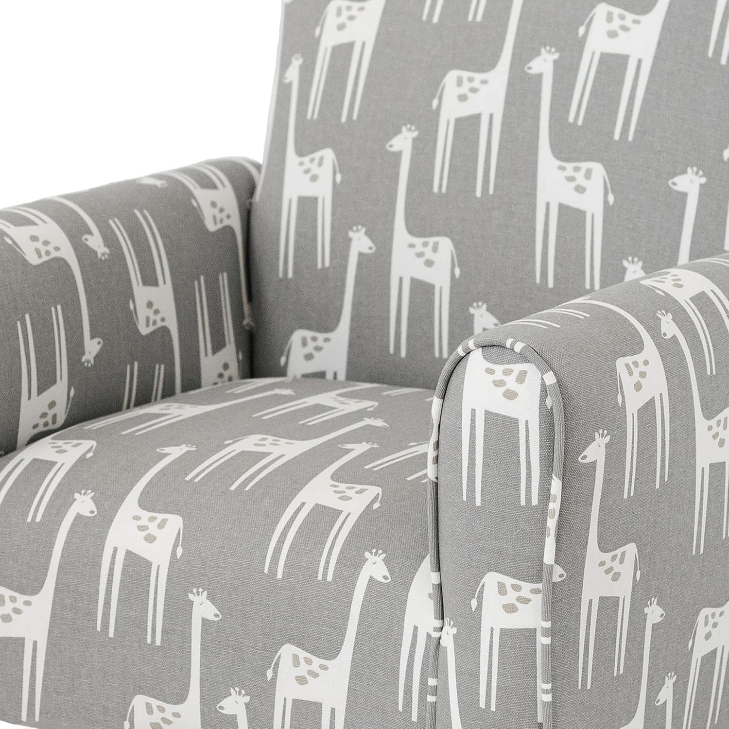 Toddler Personalized Armchair, Kids Upholstered Rocking Chair with Personalization, Toddler Chair with Personalized Name, Comfy Child Armchair, (Grey Giraffes Print, Rockers)