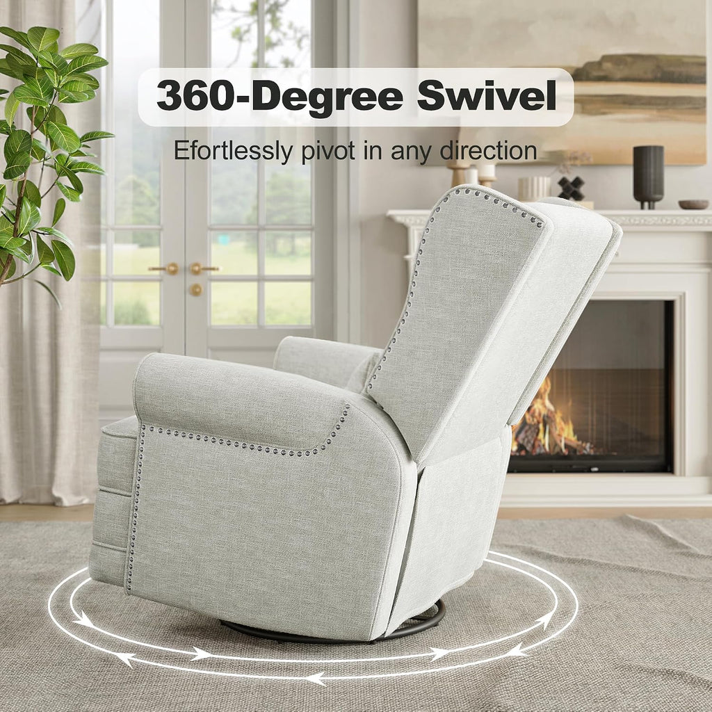 RoyalCraft Swivel Recliner Chair with Extra Large Footrest, Comfy Upholstered Glider Rocking Chair for Living Room, Bedroom and Office, Off White