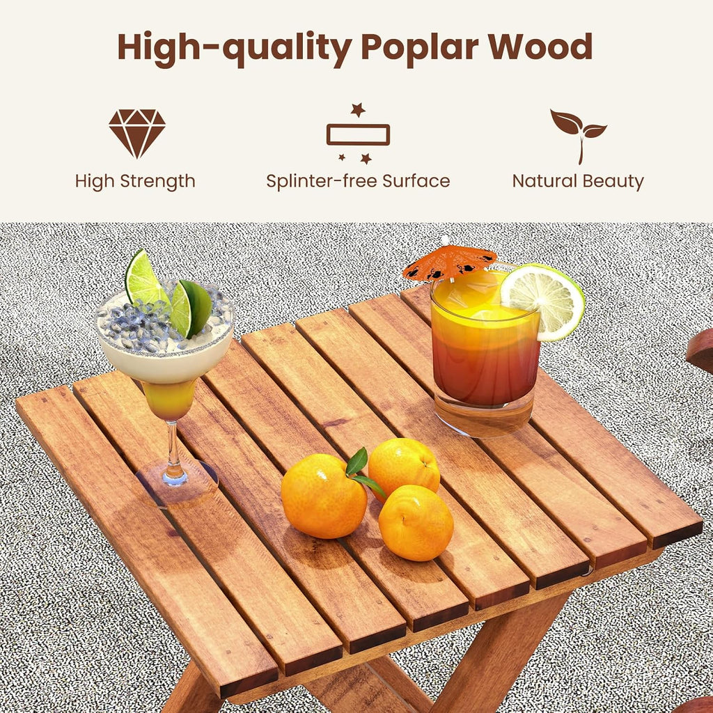 Tangkula 3-Piece Outdoor Poplar Wood Rocking Bistro Set, High Back Front Porch Rocker Chairs Conversation Set with Folding Coffee Table and Armrests, Outdoor Patio Furniture Set for Balcony Backyard
