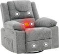 Rocking Nursery Glider Recliner Chair,360° Swivel Rock Recliner Chairs Single Sofa with Vibration Massage and Heating for Living Room/Bedroom,Grey