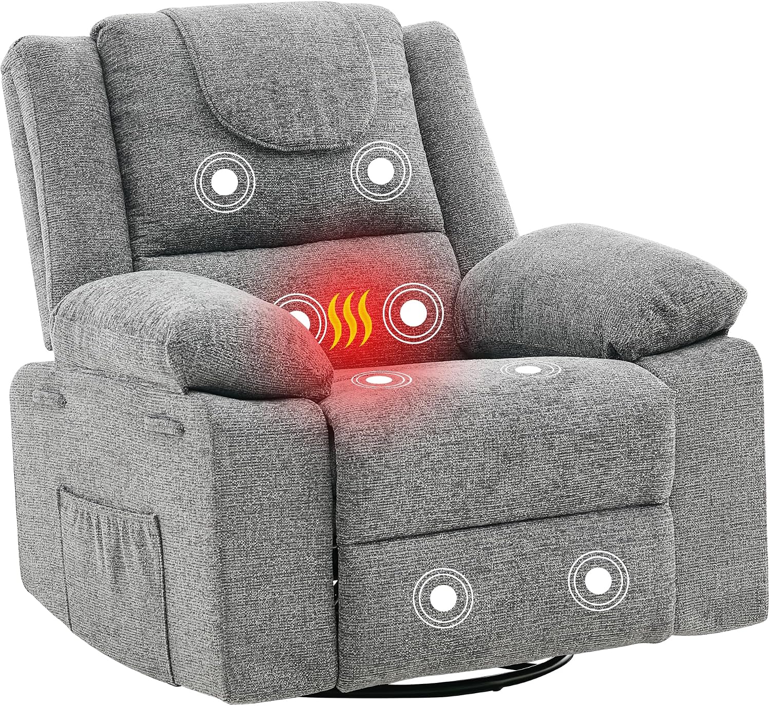 Oversized Rocking Nursery Glider Recliner Chair,360° Swivel Rock Recliner Chairs Single Sofa with Vibration Massage and Heating for Living Room/Bedroom,Grey