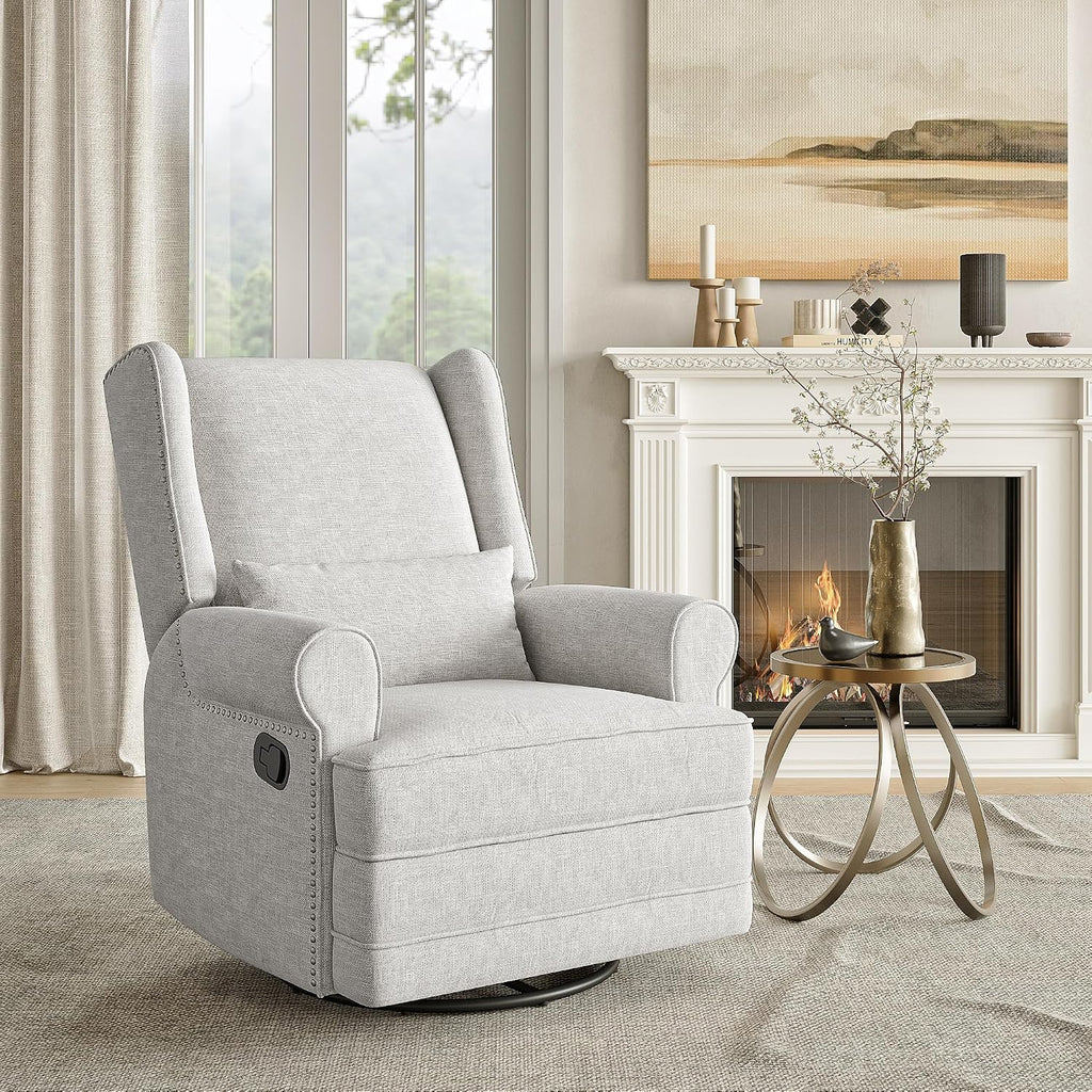 May in Color Swivel Recliner Chair with Extra Large Footrest, Comfy Upholstered Glider Rocking Chair for Living Room, Bedroom and Ofice, Grey