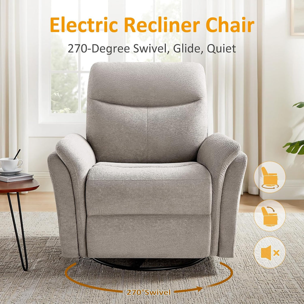 VANOMi Power Recliner Chair Swivel Glider, Electric Rocking Recliner Chairs with USB and Type-C Ports, Nursery Chair Recliner for Living Room, Bedroom, Apartment（Camel）