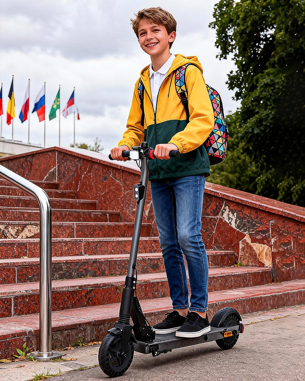QnQ Electric Scooter 500W Peak Motor, 12 Miles Range & 15 MPH, 8' Flat-Free Tires, UL Certified, Foldable Electric Scooter for Adults, Teens and Big Kids