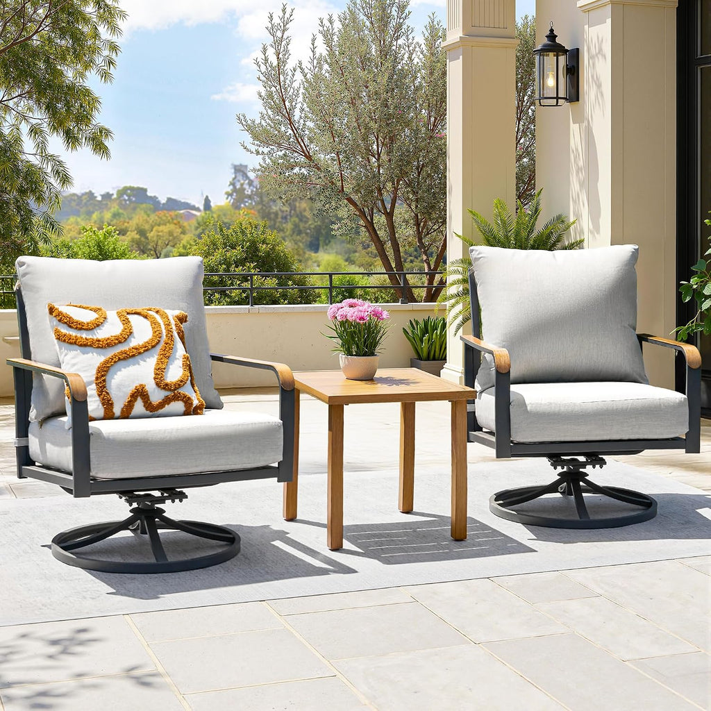 NATURAL EXPRESSIONS Outdoor Bistro Set,3 Piece Swivel Glider Rocking Chairs Patio Conversation Furniture Set with 2 Rockers,Metal Table,6' Thick Cushions for Backyard, Porch,Balcony,350lbs