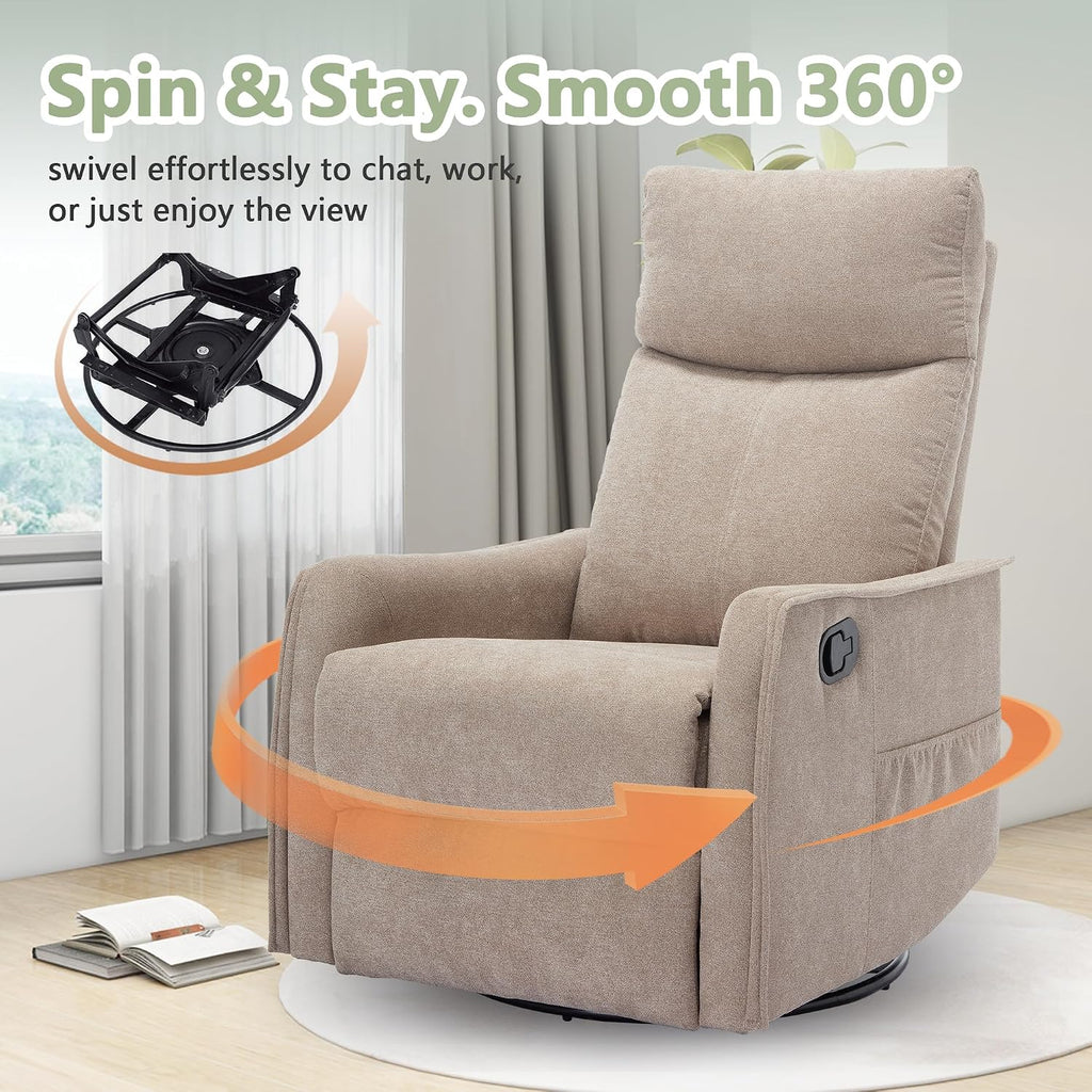 cinkehome Swivel Rocker Recliner Chair with Heated Massage, Rocking Reclining Chairs for Nursery, Small Spaces, High Back, Side Pocket