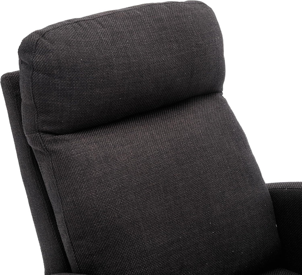 Modern Rocking Chair with Breathable Yellow Linen & Solid Wood Legs - Recliner Glider Armchair Featuring Side Pocket, High Back Support for Nursery, Living Room, Bedroom (Black)