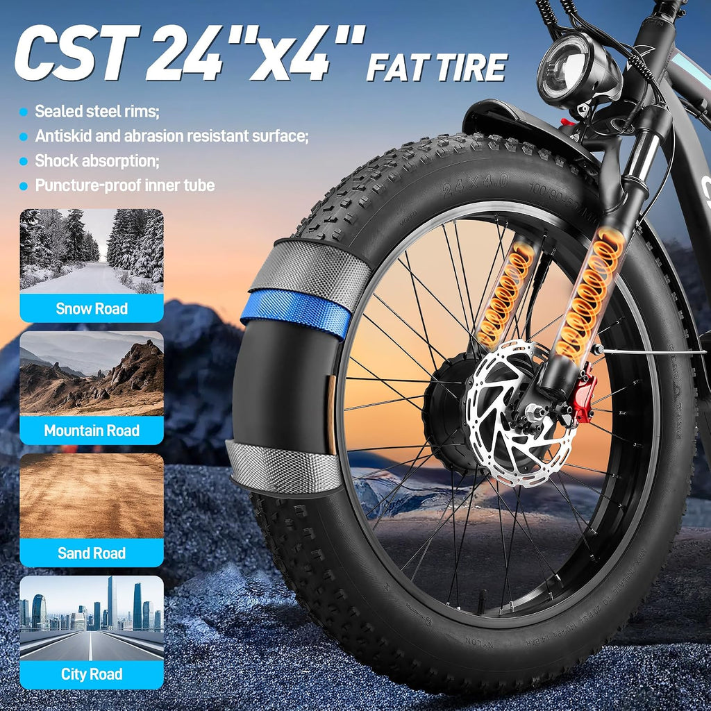 Dual Motor Ebike 8000W Peak for Adults - 58V Max-Output 36AH Battery 24 Inch Fat Tire Electric Bike LCD Display Fast 47MPH 105 Miles Range for Hunting Fishing