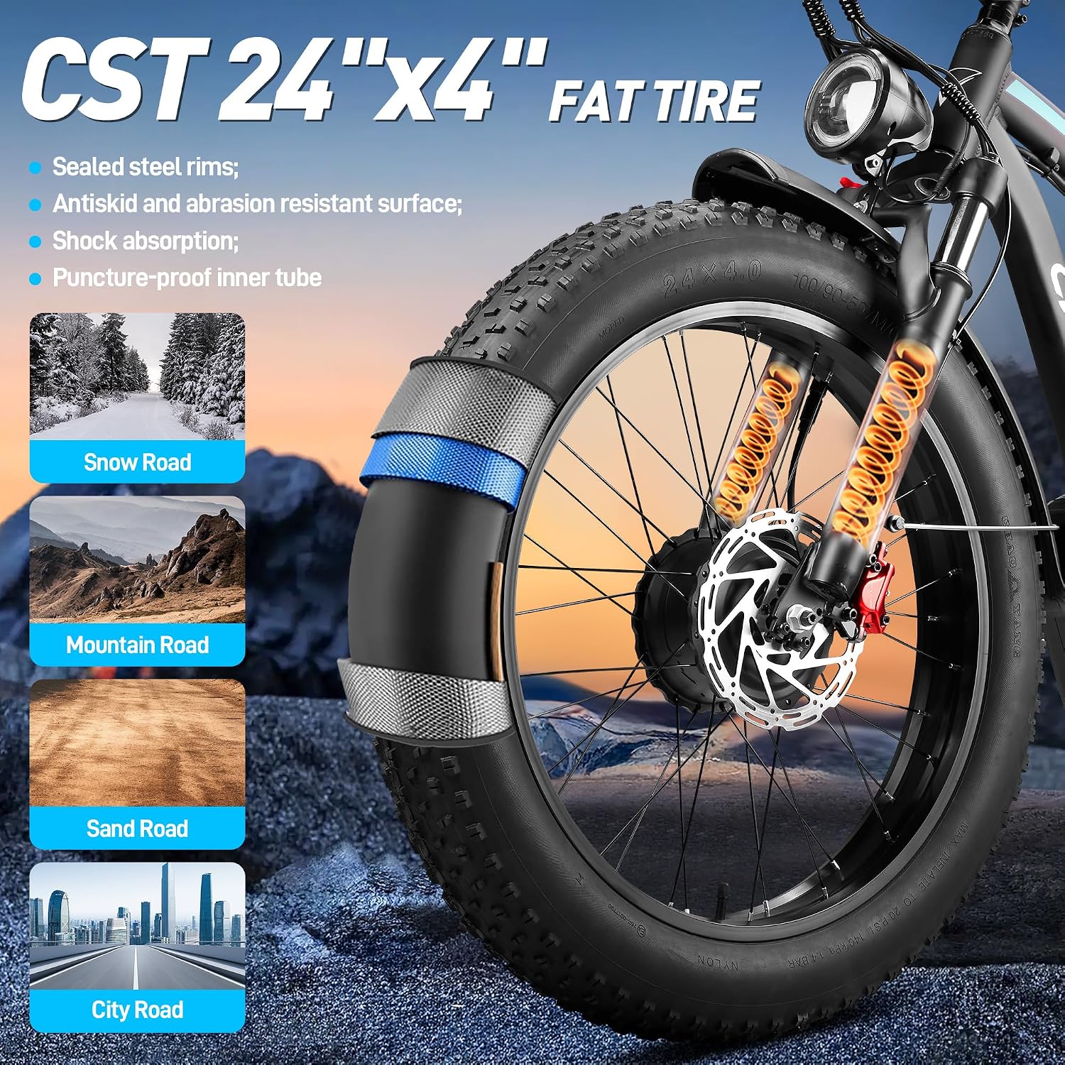 Dual Motor Ebike 8000W Peak for Adults - 58V Max-Output 36AH Battery 24 Inch Fat Tire Electric Bike LCD Display Fast 47MPH 105 Miles Range for Hunting Fishing