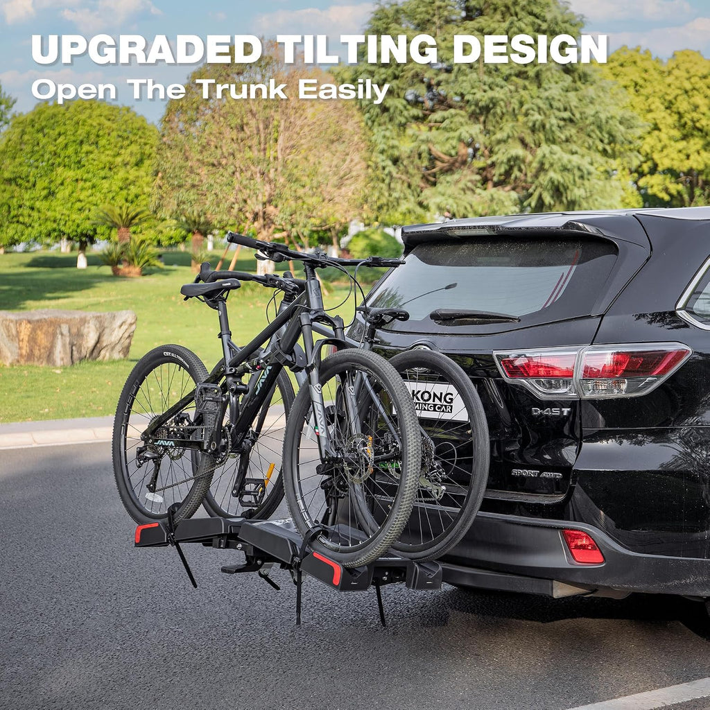 Hitch Bike Ebike Rack 200 Lbs Capacity- Tilting Folding Bicycle Car Racks - Bike Carrier Rack Fit Tires Up to 5' Wide for 2' Receivers On Cars, Suvs, Trucks, Trailers (Bike Carrier)