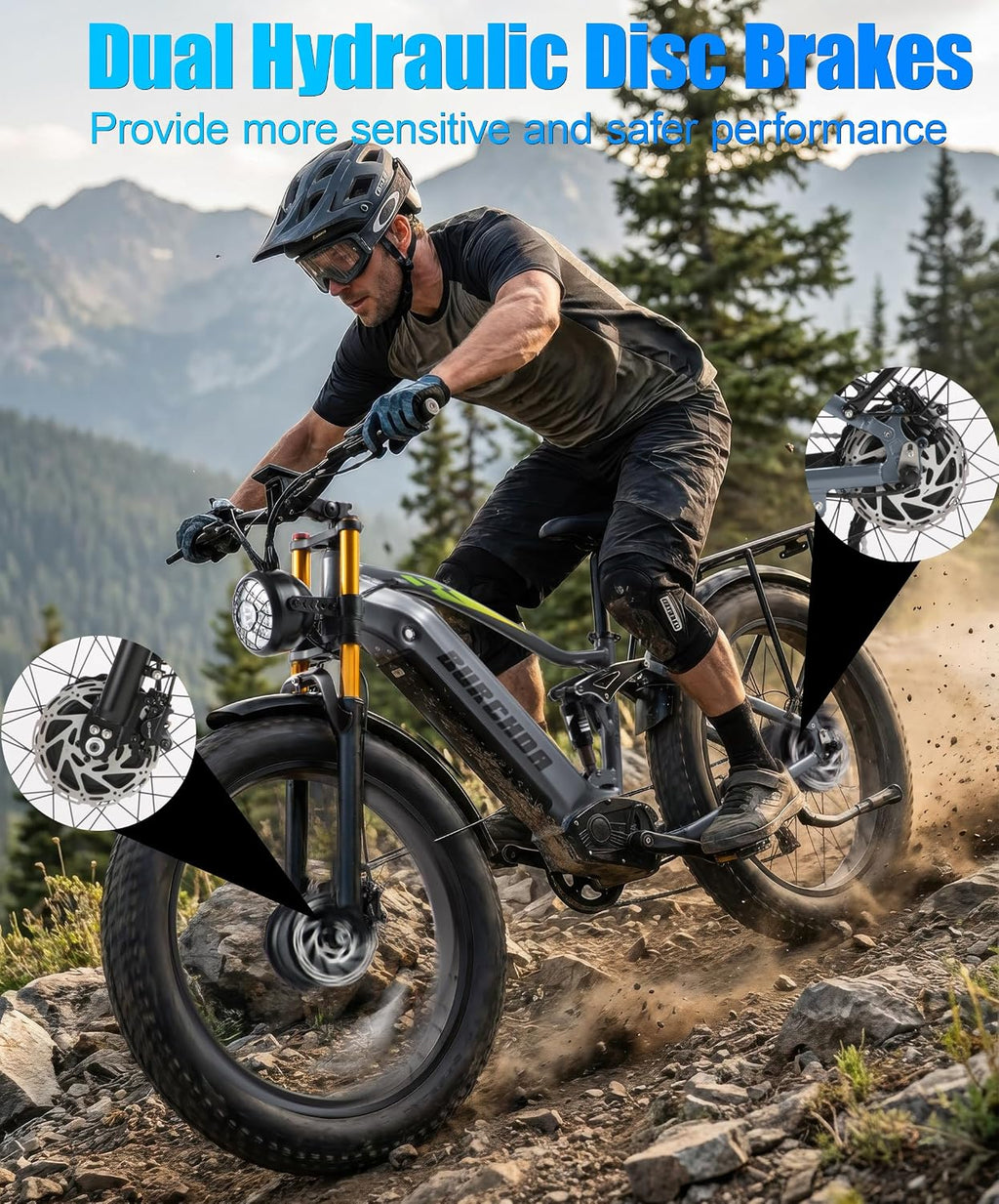 2026 Dual Motor Electric Bike for Adults AWD 5000W/3000W Peak 40 MPH/30 MPH E Dirt Bike, 52V/48V Removable Battery 65/80/150 Miles Max Long Range with Full Suspension 26' Fat Tires Mountain Bike