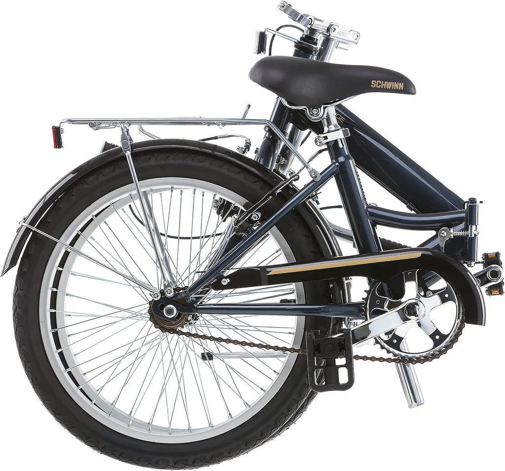 Schwinn Hinge Adult Folding Bike, 20-inch Wheels, Rear Carry Rack, Carrying Bag, Multiple Colors