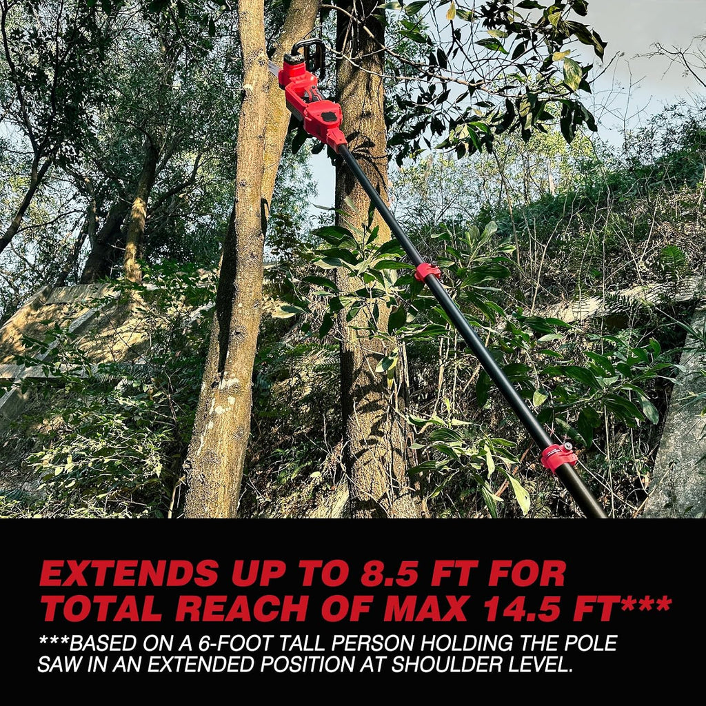 2-IN-1 Cordless 10-Inch Pole Saw And Chainsaw Compatible with Milwaukee 18V Battery, Total Reach of Max 15ft, Auto Oiling, Electric Pole Saw for Tree Trimming Pruning (Battery NOT Included)