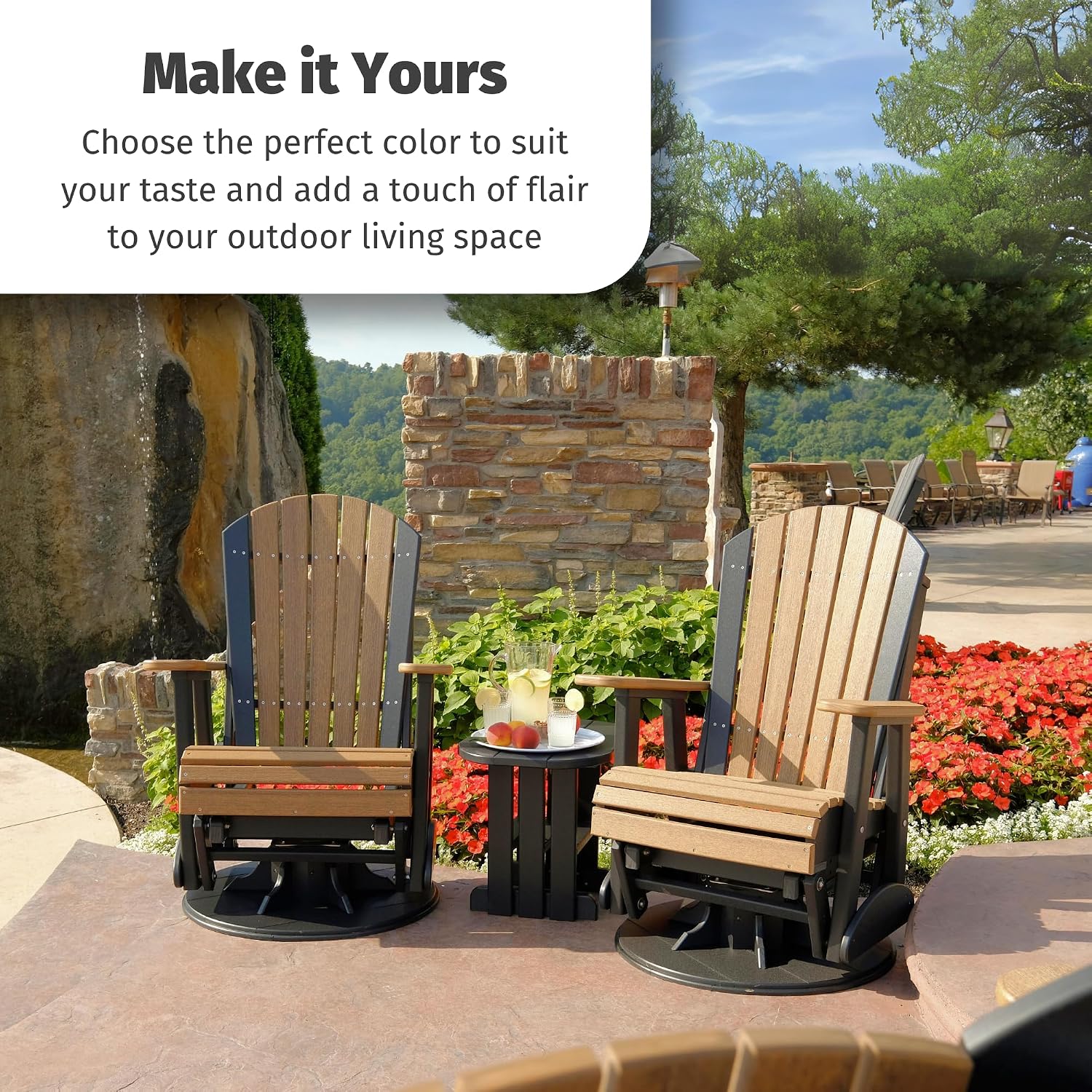 LuxCraft 2' Adirondack Outdoor Swivel Glider Chair, Patio Gliding Rocker, Swiveling Glider Rocking Chair for Outside (Coastal Gray & Black)