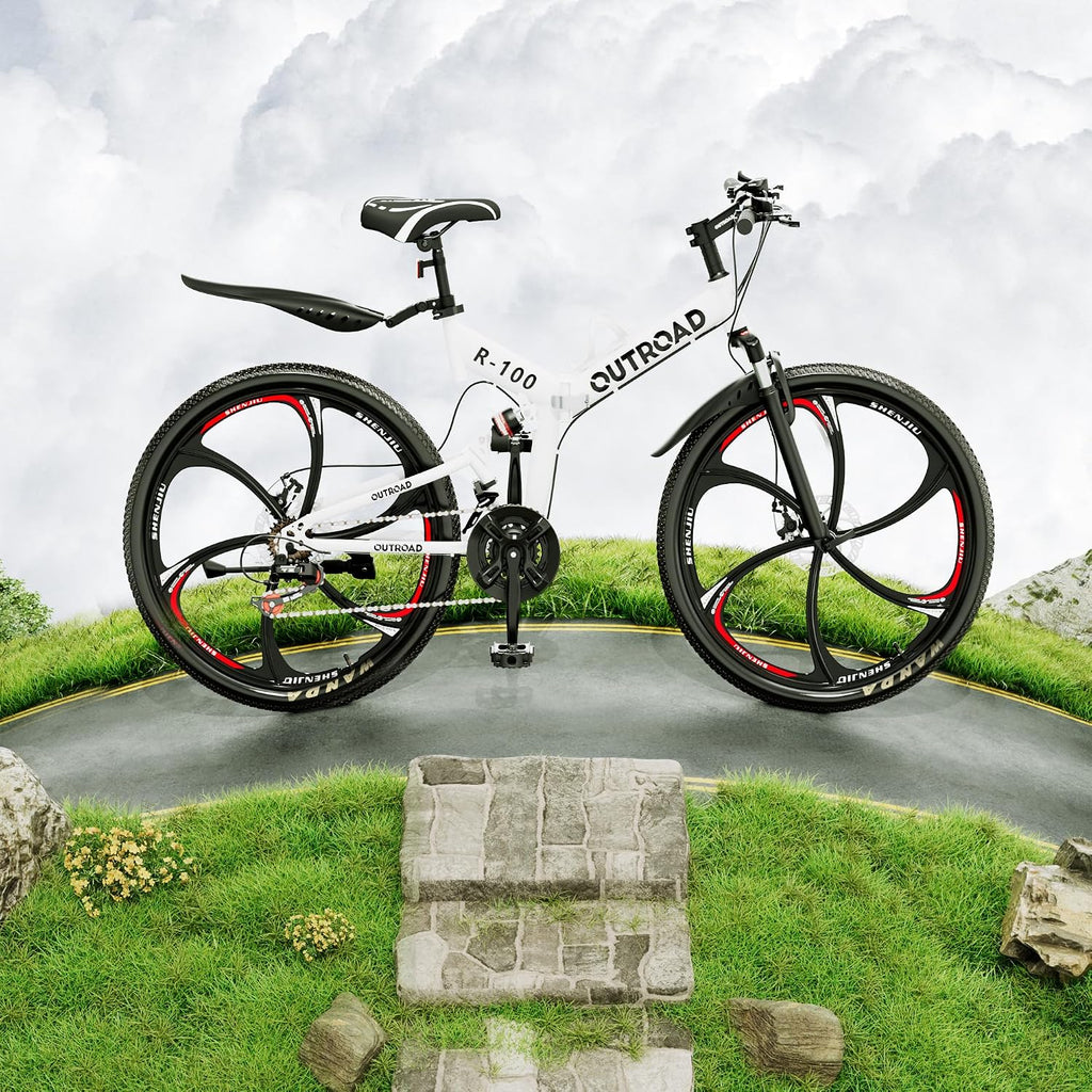 26 Inch Adult Folding Bikes/Mountain Bikes, 21 Speeds Mountain Bicycles with Full Suspension, Dual Disc Brake, High Carbon Steel Frame, Foldable Bike for Men/Women/Teen, Multiple Colors