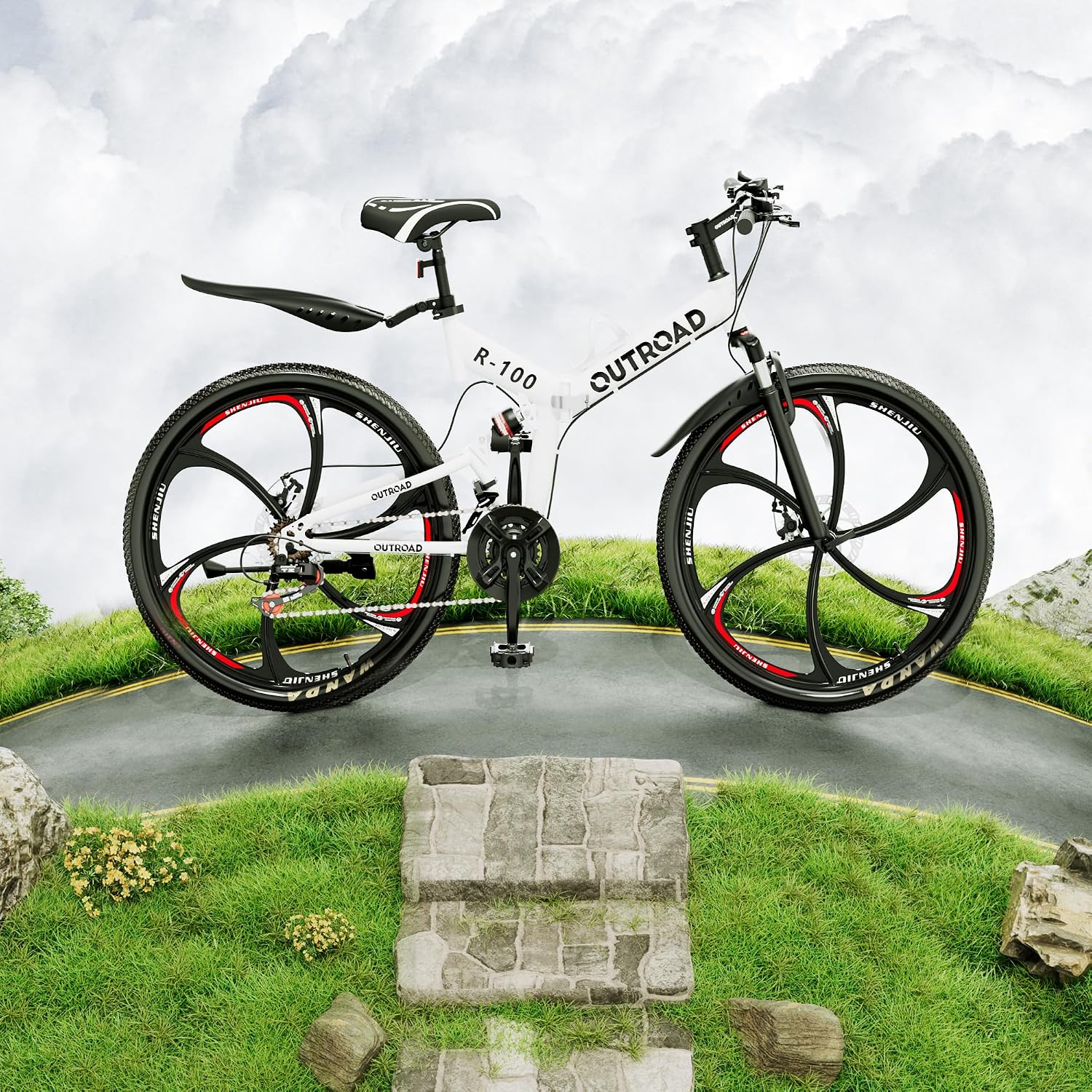 26 Inch Adult Folding Bikes/Mountain Bikes, 21 Speeds Mountain Bicycles with Full Suspension, Dual Disc Brake, High Carbon Steel Frame, Foldable Bike for Men/Women/Teen, Multiple Colors