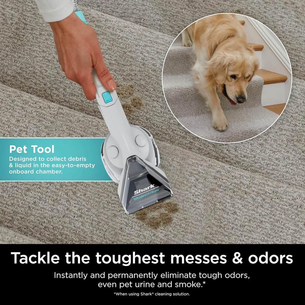 Shark StainStriker Portable Carpet, Upholstery & Area Rug Cleaner with Pet Mess Extractor, Stain & Odor Remover, Perfect for Car Interiors, White, PX201