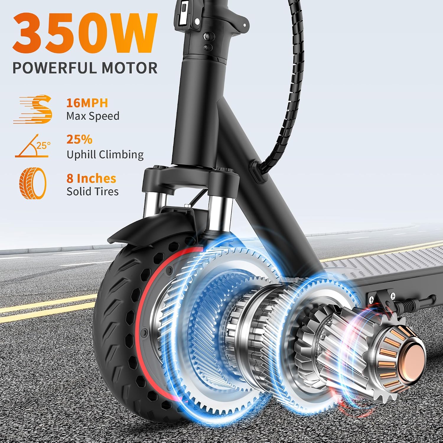 Aovowheel Electric Scooter for Adults, Folding E Scooter with 250W-500W Motor 16-24 Mph Top Speed, Max 15-60Miles Long Range,6.5''/8.5''/10''/14'' Solid Tires Commuting Scooters, Dual Brakes