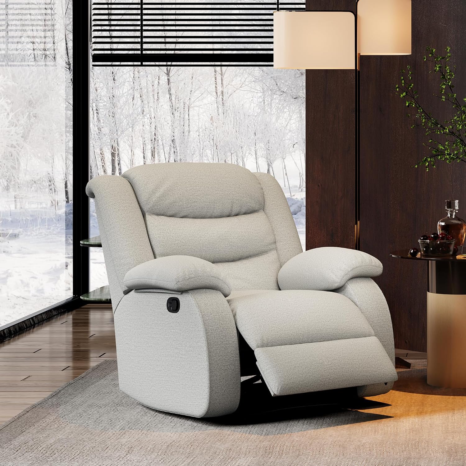 Oversized Fabric Recliner Chair, Overstuffed Manual Recliner Chair Single Sofa with Comfortable Arm and Backrest, Comfty Home Theater Seating for Living Room, Meeting Room, Bedroom, Light Grey