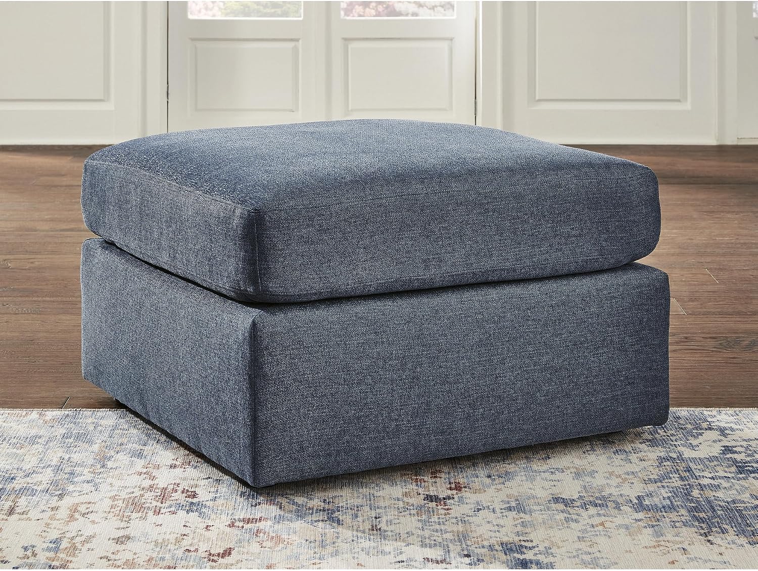 Signature Design by Ashley Modmax Casual Stain Resistant Upholstered Oversized Accent Ottoman, Blue