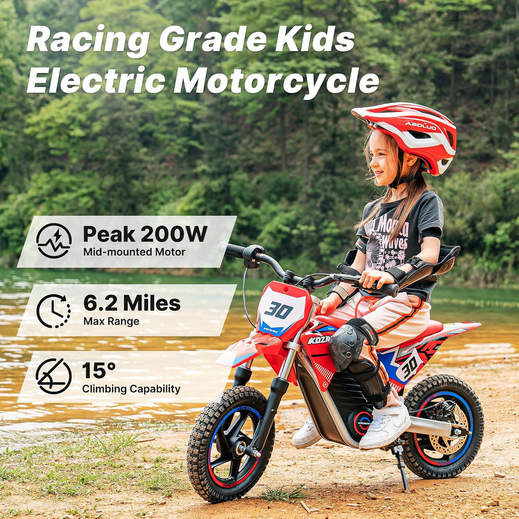 OLALA Electric Dirt Bike for Kids 3-5, 12' Electric Motorcycle with 200W Motor, 2-Speed Safety Mode, Beginner Dirt Bike with Disc Brake, Outdoor Ride On Toy Gift, Red