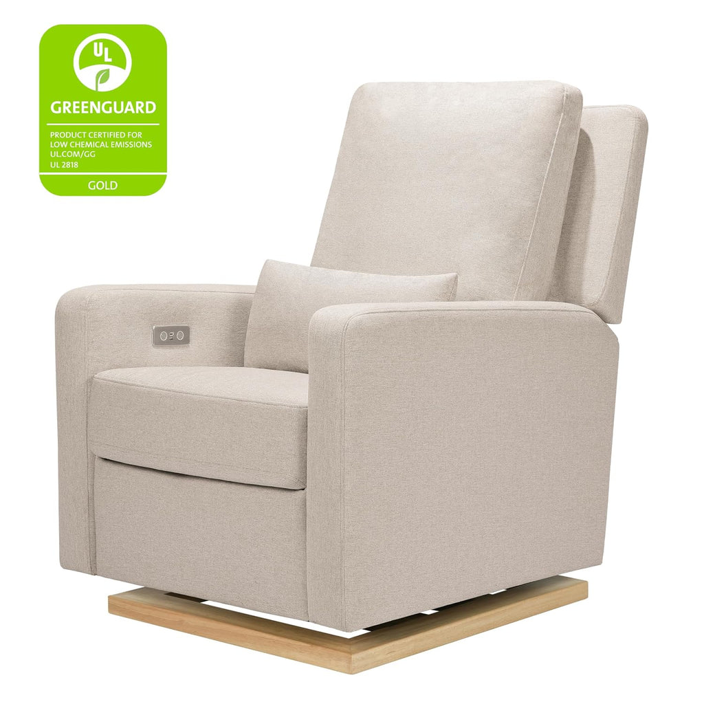 Babyletto Sigi Electronic Power Recliner & Swivel Glider with USB Port in Performance Beach Eco-Weave with Light Wood Base, Water Repellent & Stain Resistant, Greenguard Gold and CertiPUR-US Certified