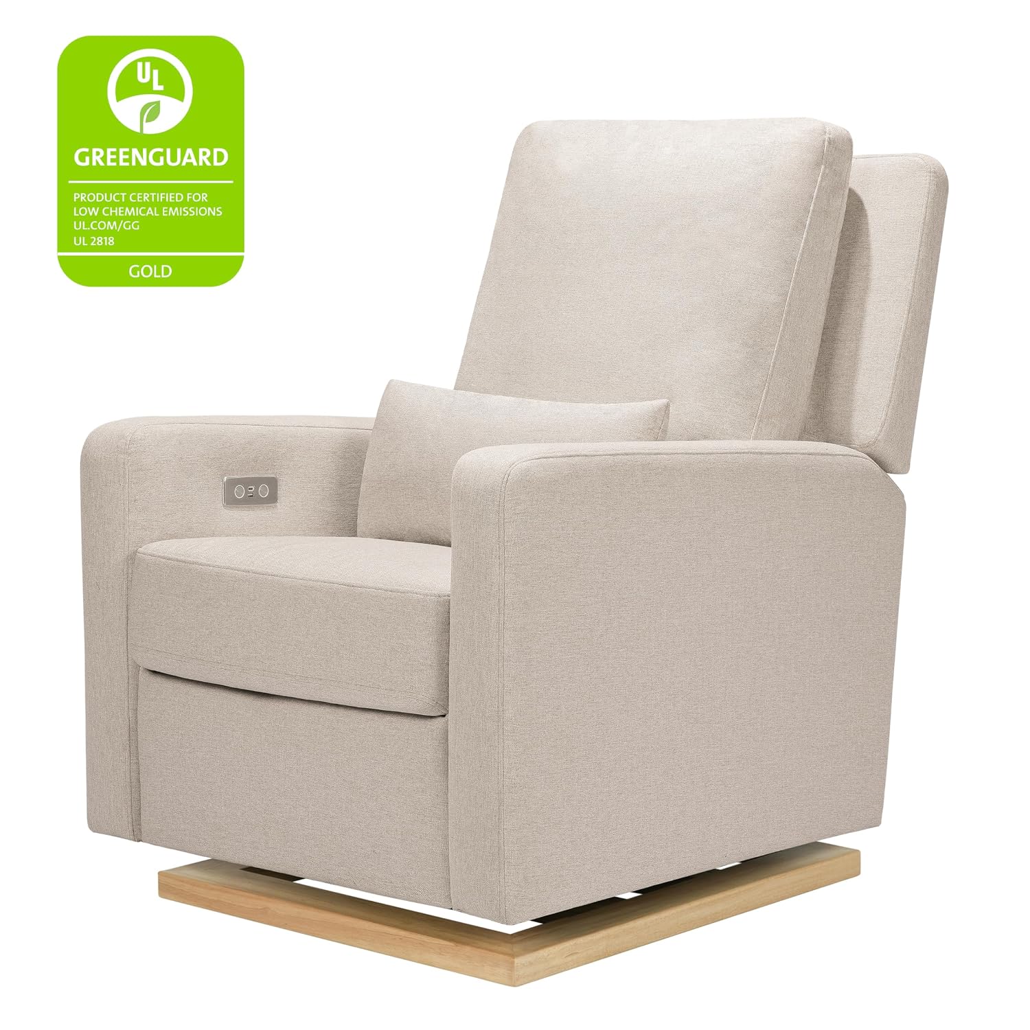 Babyletto Sigi Electronic Power Recliner & Swivel Glider with USB Port in Performance Beach Eco-Weave with Light Wood Base, Water Repellent & Stain Resistant, Greenguard Gold and CertiPUR-US Certified