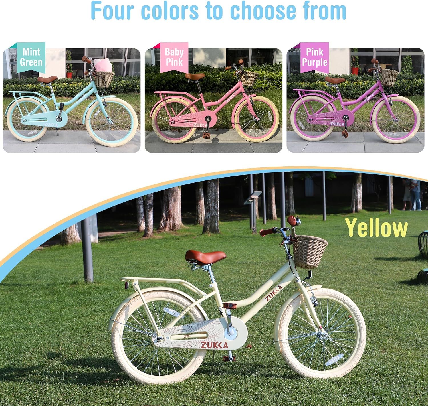 MEGHNA Cruiser Bike 20 inch/24 inch Wheels Girls Women Bike Single Speed Commuter Bike with Basket V-Brake and Coast Brake Women Ladys Bicycle, Multicolors