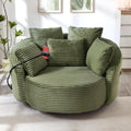 JIVOIT 360° Swivel Accent Chair with 5 Throw Pillows, Adjustable Phone Holder, Corduroy Fabric Round Sofa Chair Barrel Chair with Semi-Wraparound Design for Living Room, Office and Hotel (Green,1)