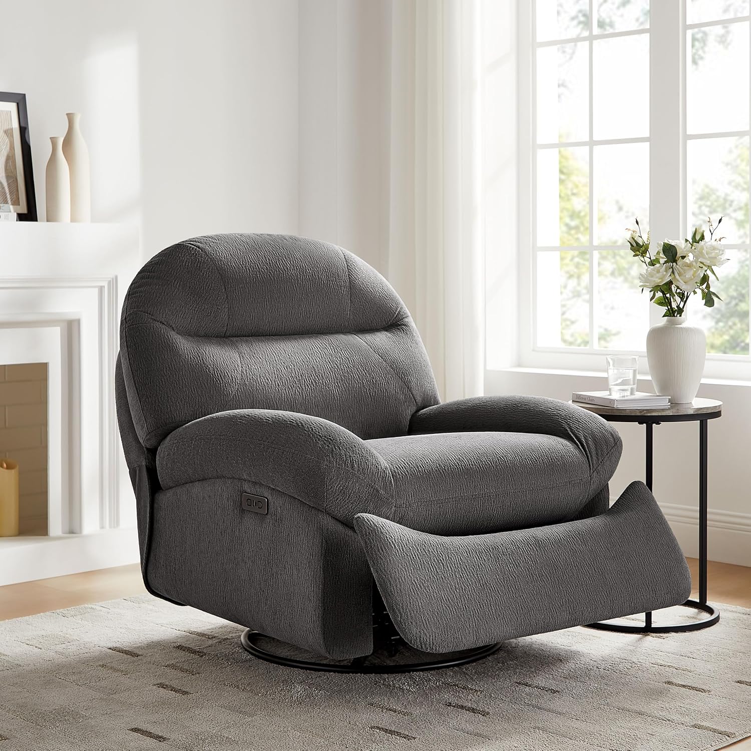 VANOMi Power Recliner Chair with USB & Type-C Charging, 270° Swivel Glider Rocker, Electric Nursery Recliner for Living Room, Bedroom, Office, Dark Gray