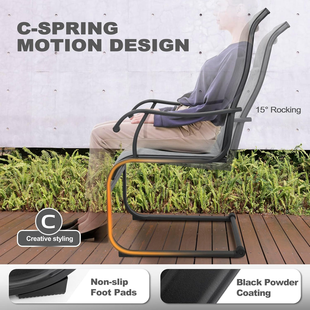 NUU GARDEN Patio Dining Chairs Set of 2, All Weather Outdoor Padded Textilene Patio Chairs, Breathable Spring Motion Textile High Back Outdoor Dining Chairs for Backyard, Lawn, Deck, Grey