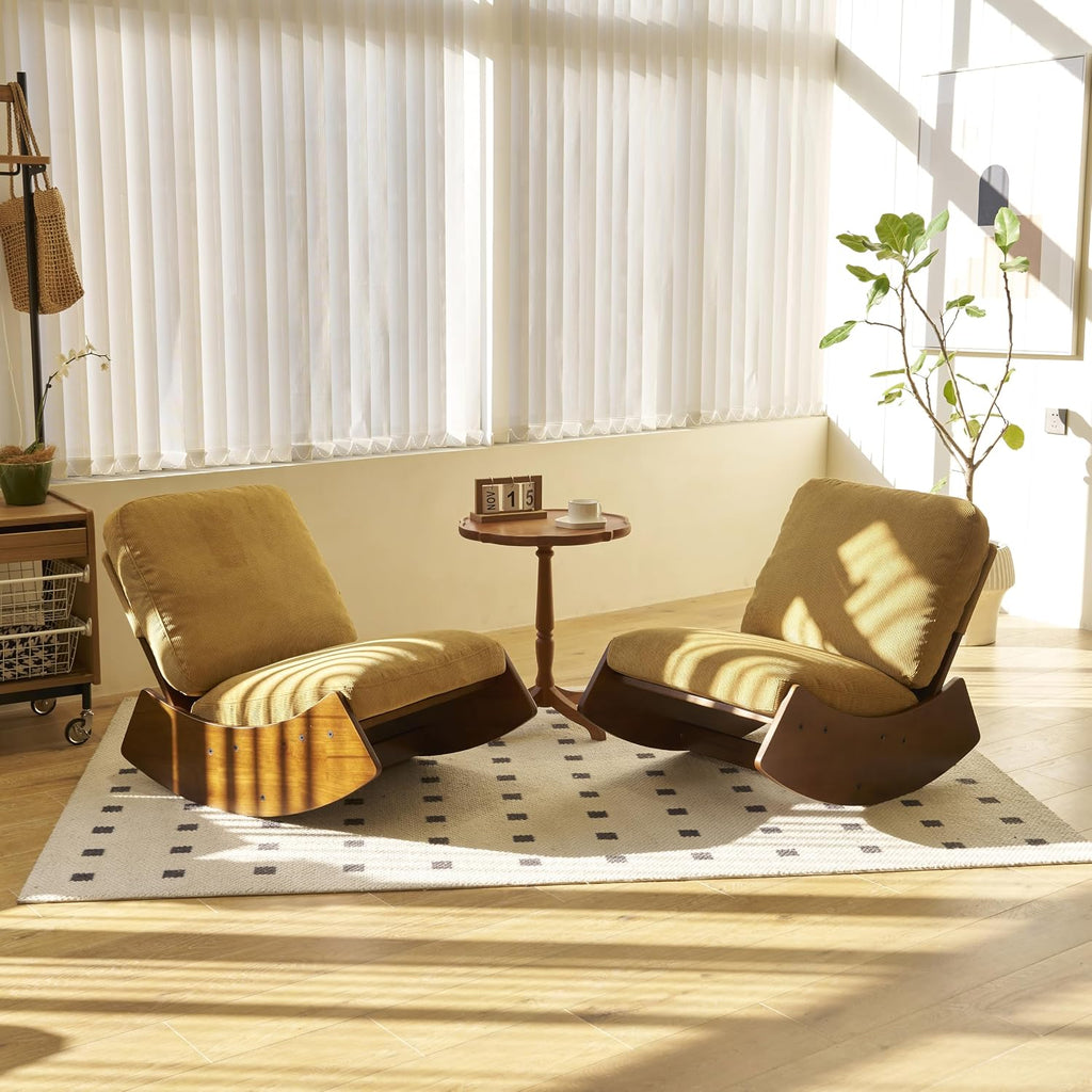MFFM Comfortable Nursery Glider Rocking Chair, Upholstery Glider Chair, Solid Wood Frame, Perfect for Multiple Settings Accent Reading Chair for Bedroom,Living Room,Babyroom (Yellow-2pcs)