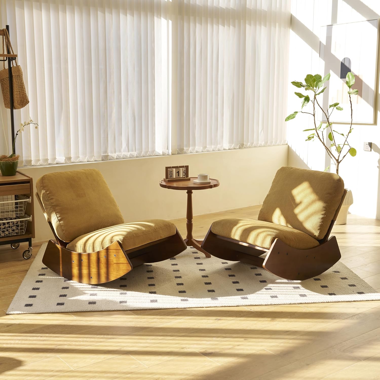 MFFM Comfortable Nursery Glider Rocking Chair, Upholstery Glider Chair, Solid Wood Frame, Perfect for Multiple Settings Accent Reading Chair for Bedroom,Living Room,Babyroom (Yellow-2pcs)