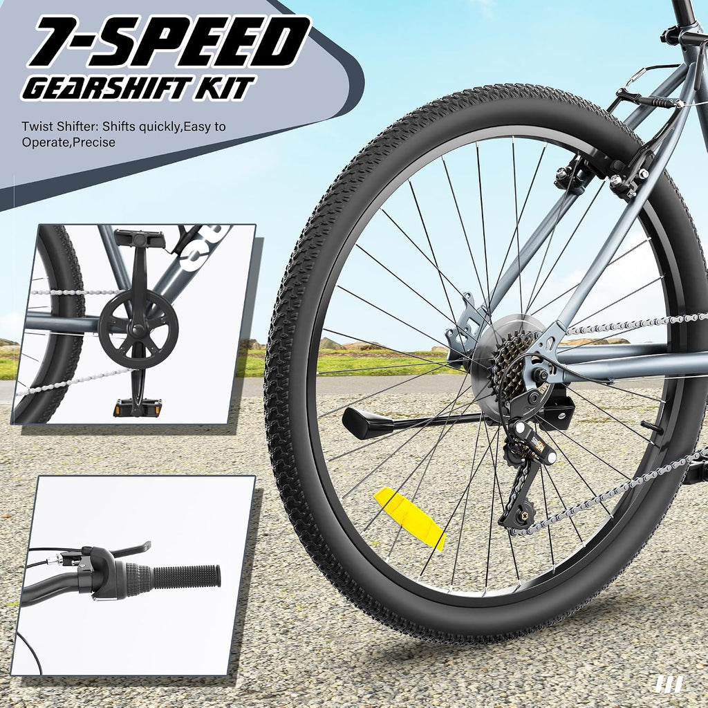 Betterland 26 Inch Mountain Bike with Adjustable Ergonomic Seat, 7/21 Speed Adult Bike with Dual V Brakes, Outdoor Cycling Bike with High Carbon Steel Frame and Front Suspension