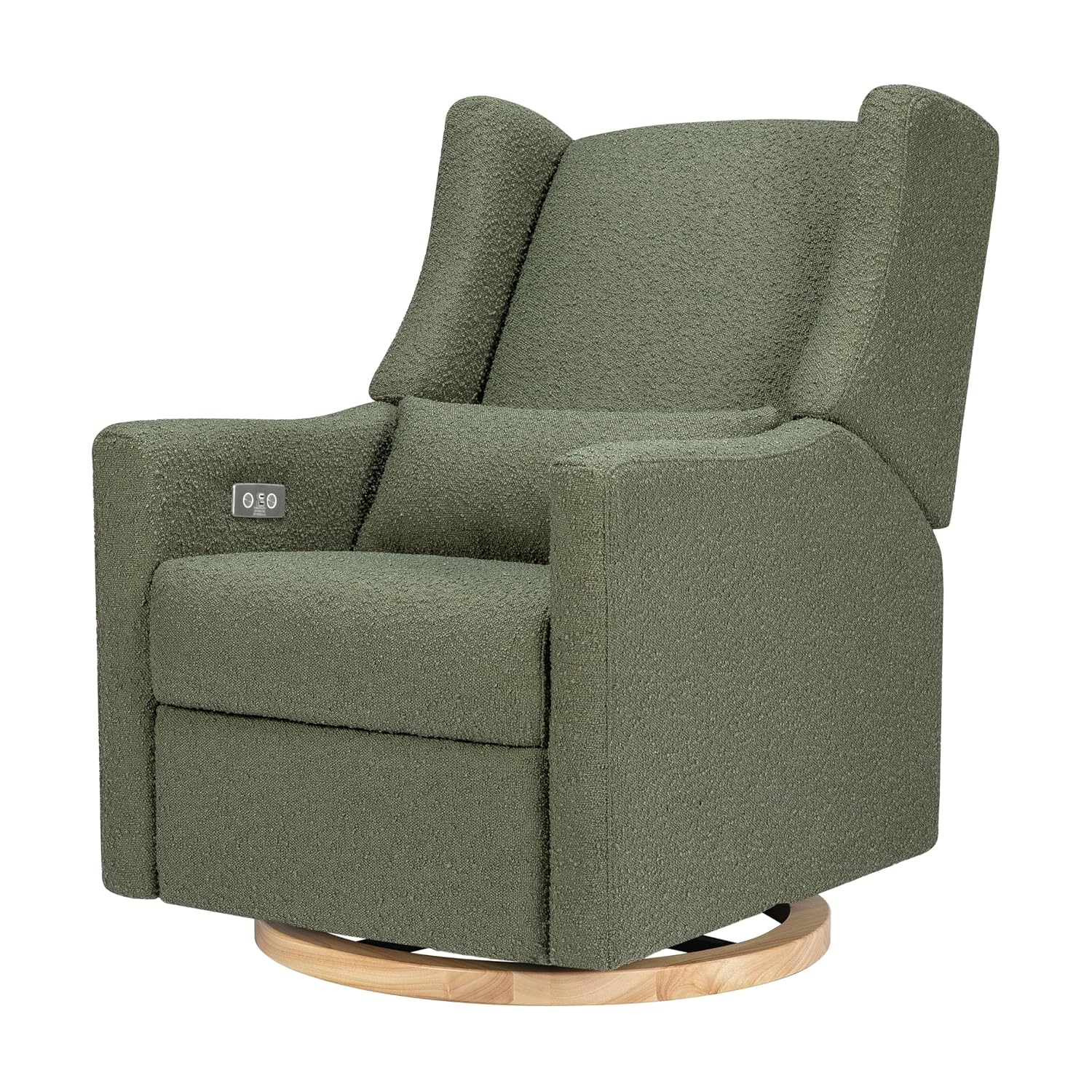 Kiwi Glider Recliner w/Electronic Control and USB | in Olive Boucle w/Light Wood Base, Greenguard Gold Certified