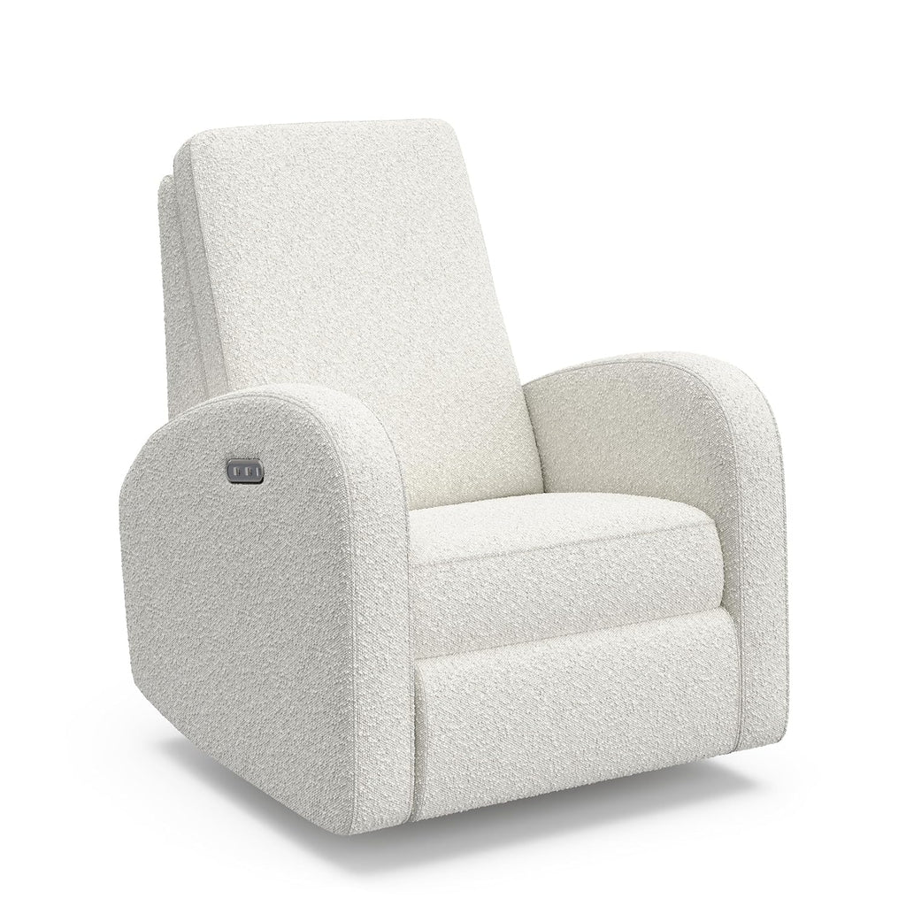 Storkcraft Santa Monica Power Recliner Swivel Glider (Ivory Boucle) – Effortless Electronic Power Recline, USB-A & USB-C Charger