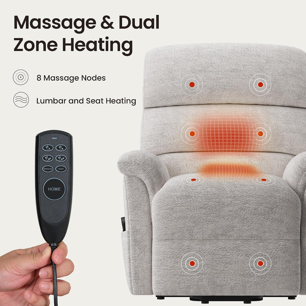 COLAMY Eleva Power Lift Recliner Chair with USB & Type-C Charge, Dual Motors Adjustment Recliner with Padded Upholstered Seat and Armrest, Double Storage Pockets, Beige