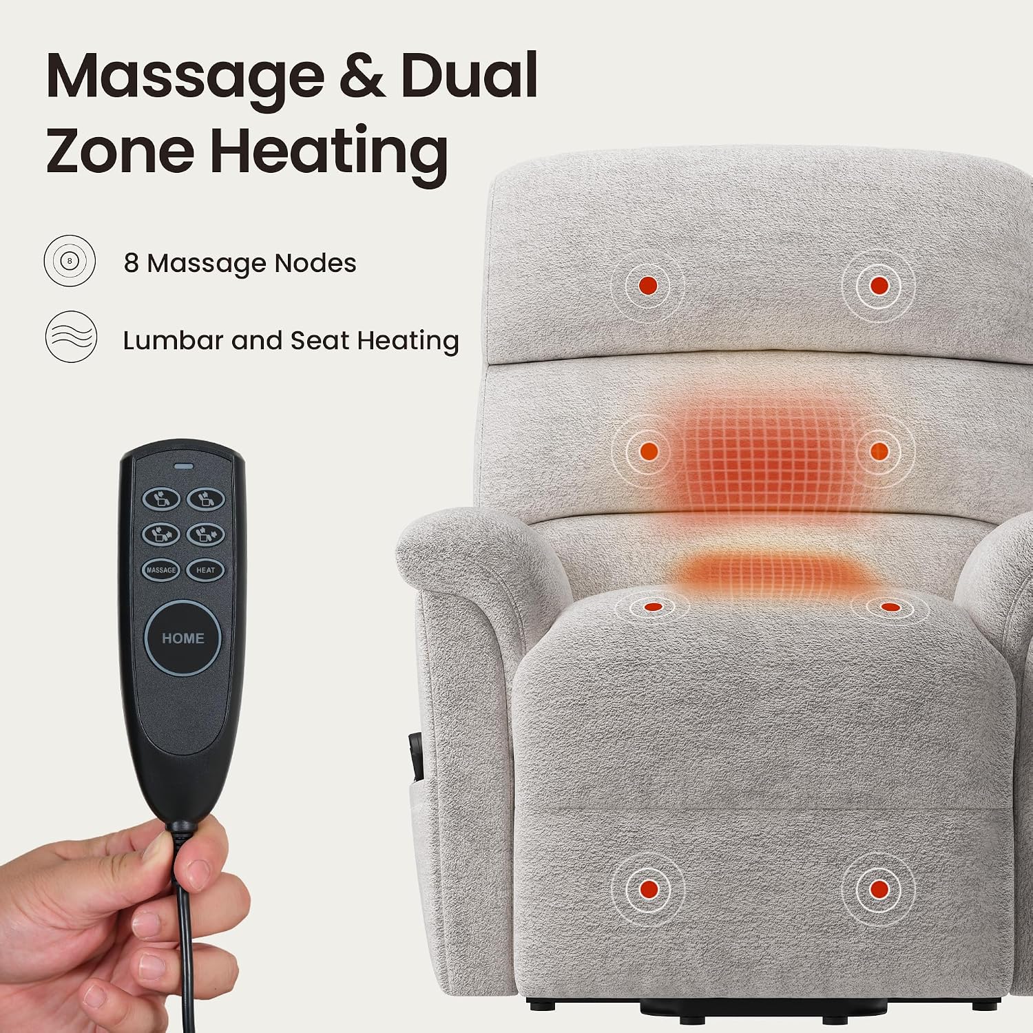 COLAMY Eleva Power Lift Recliner Chair with USB & Type-C Charge, Dual Motors Adjustment Recliner with Padded Upholstered Seat and Armrest, Double Storage Pockets, Beige