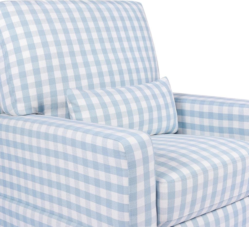 Namesake Crawford Pillowback Comfort Swivel Glider in Blue Gingham, Greenguard Gold & CertiPUR-US Certified