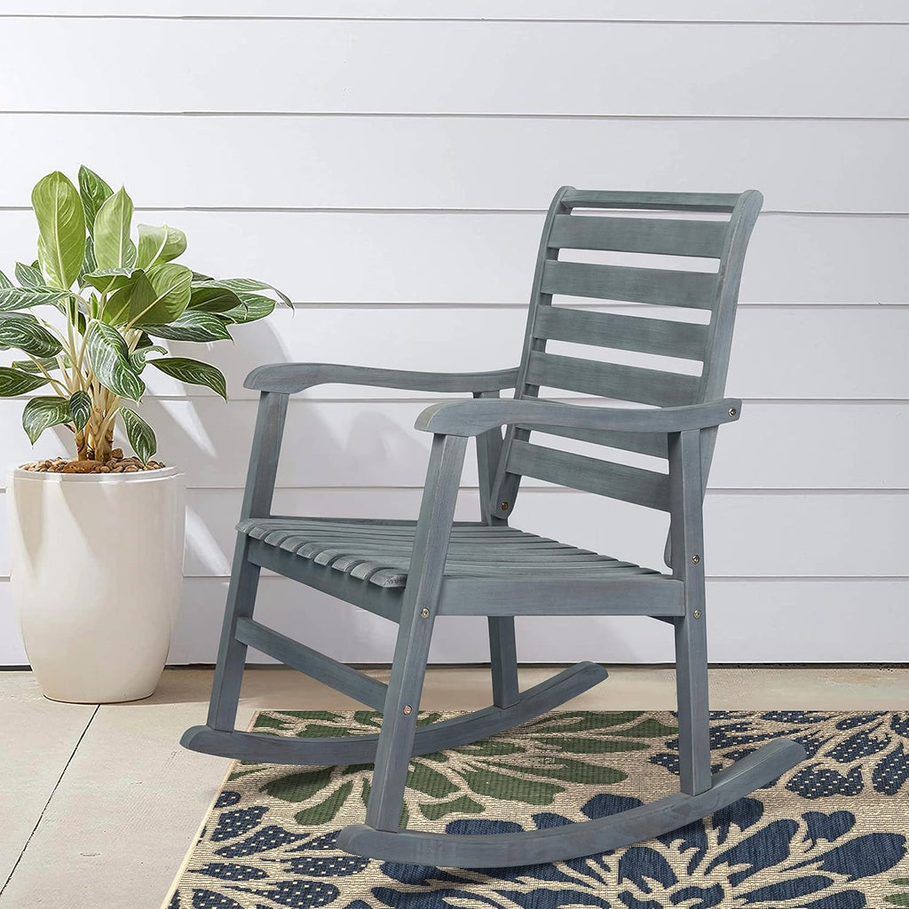 JONATHAN Y RCK101B Carey Modern Slat-Back 300-Lbs Support Acacia Wood Patio Outdoor Rocking Chair for Garden, Lawn, Backyard, Pool, Deck, Beach, Firepit, Gray