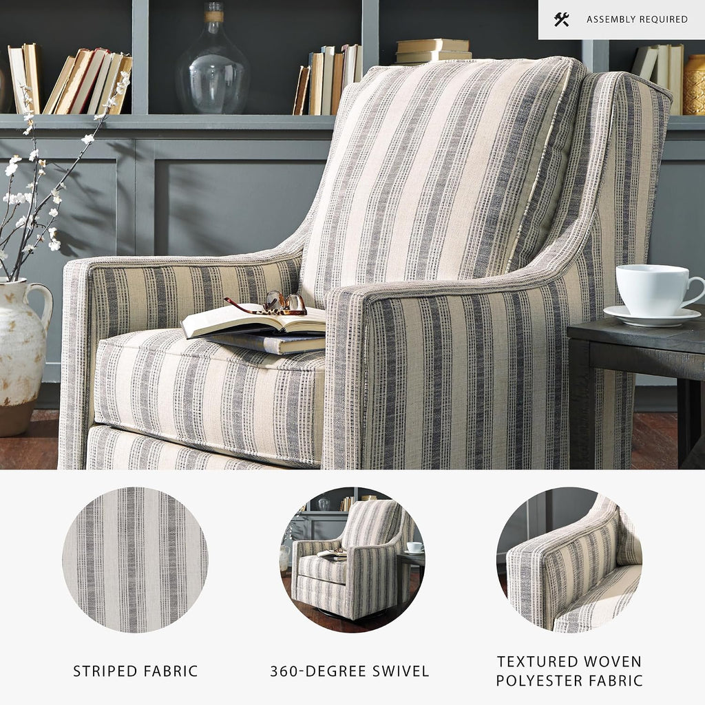 Signature Design by Ashley Kambria Striped Upholstered Swivel Accent Glider Chair, Ivory & Black