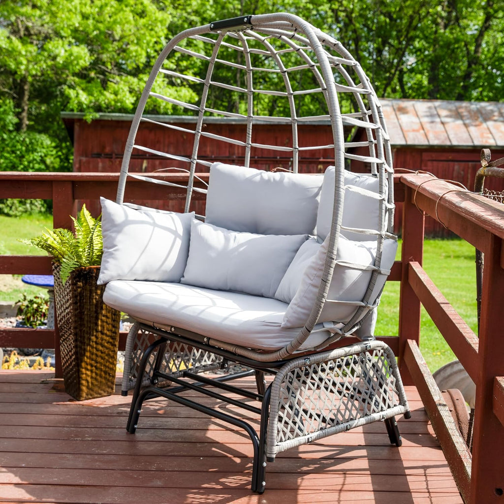 Sunnydaze Double Outdoor Egg Chair with Legs - 2-Seat Glider Rocking Egg Chair with Cushions and Pillows - Gray